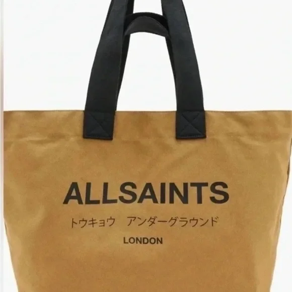 All Saints Black and Tan Canvas Tote Bag - Picture 1 of 10
